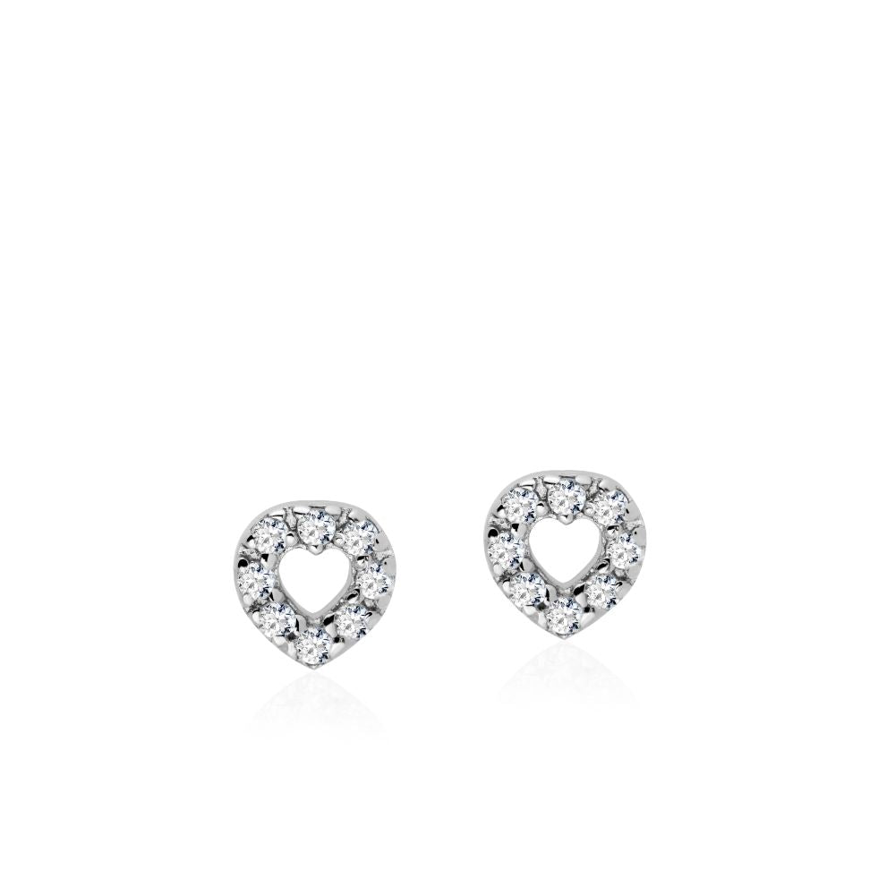 Heart Diamond Stud Earrings 14K White Gold
