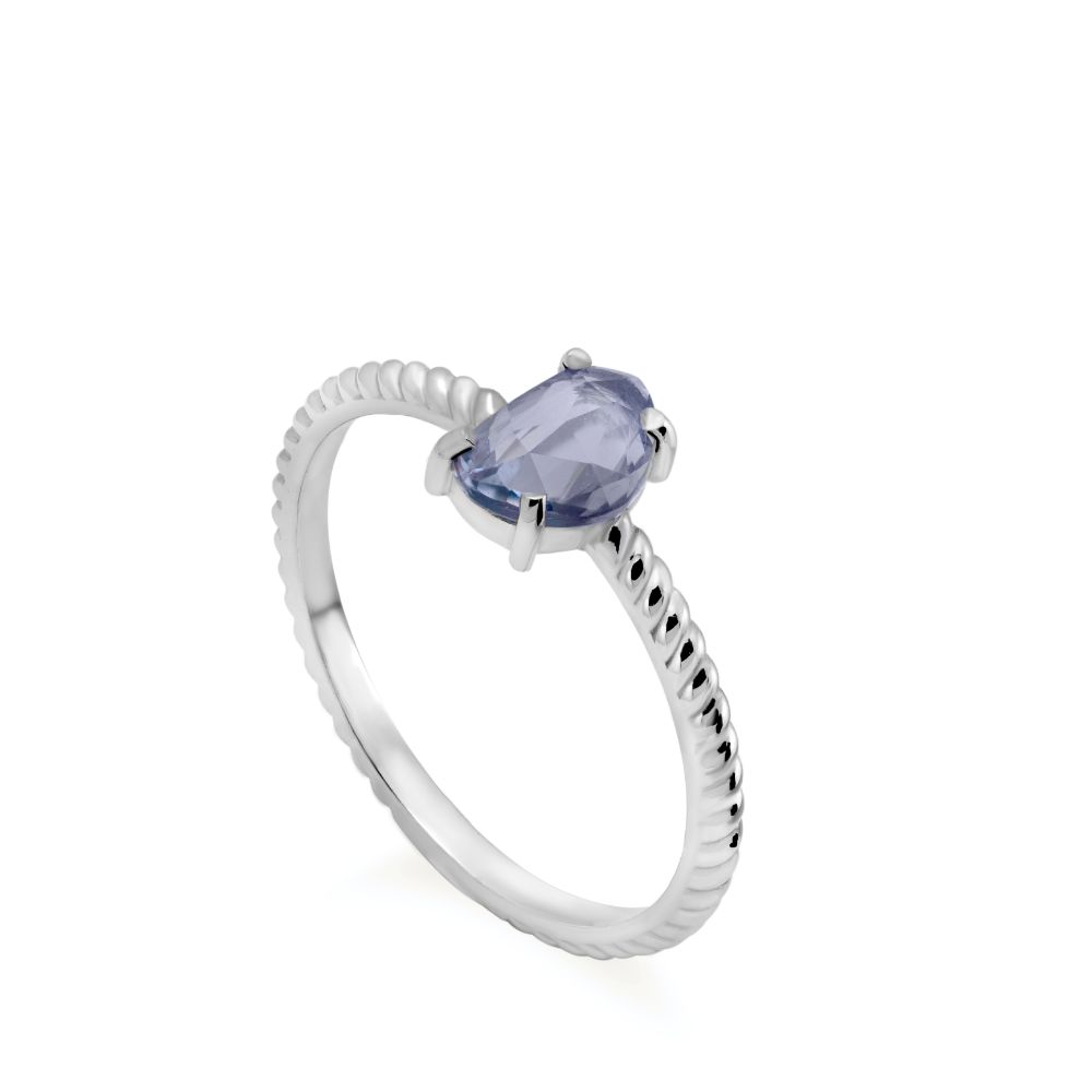 Blue Sapphire Ring 14K White Gold Rose Cut