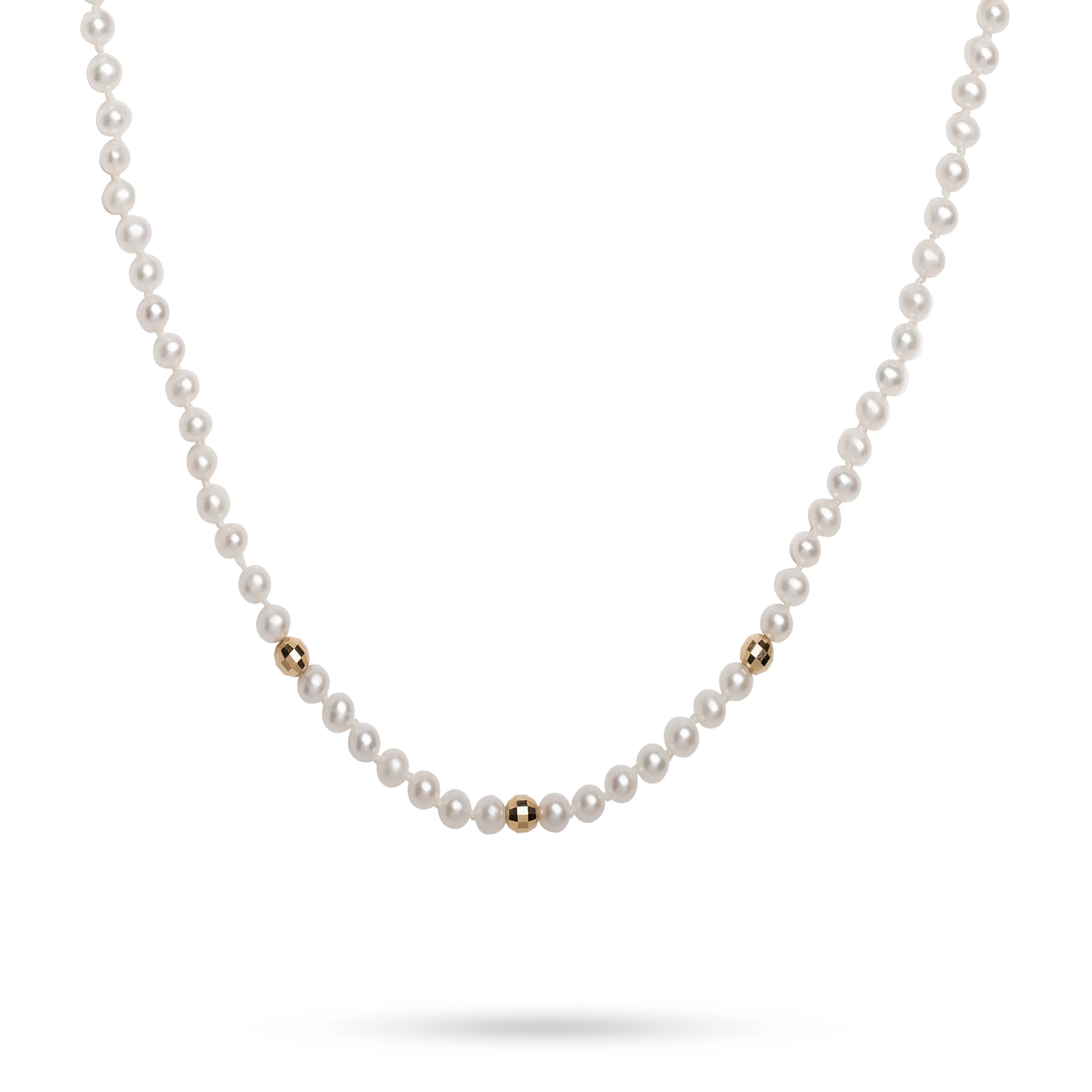 Pearl Necklace with 14K Gold Beads