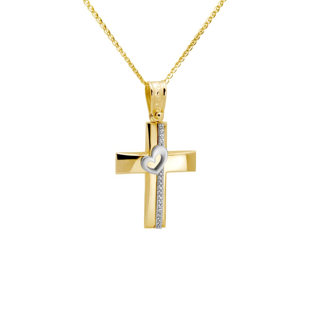 Two-color Cross with Heart and Chain