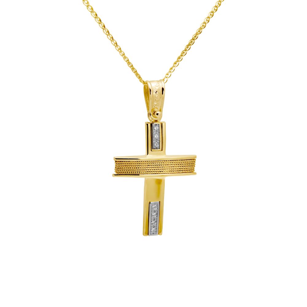 Two-toned Christening Cross with Chain 14K Gold
