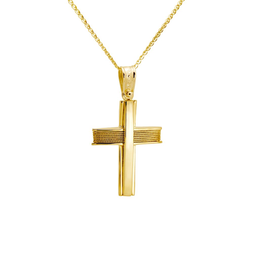 Two-toned Christening Cross with Chain 14K Gold