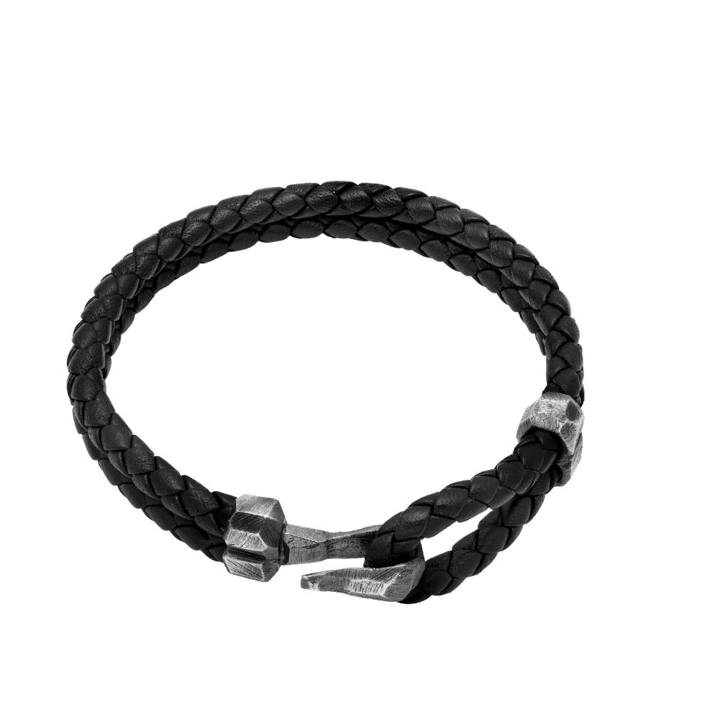 Braided Black Leather Bracelet for Men