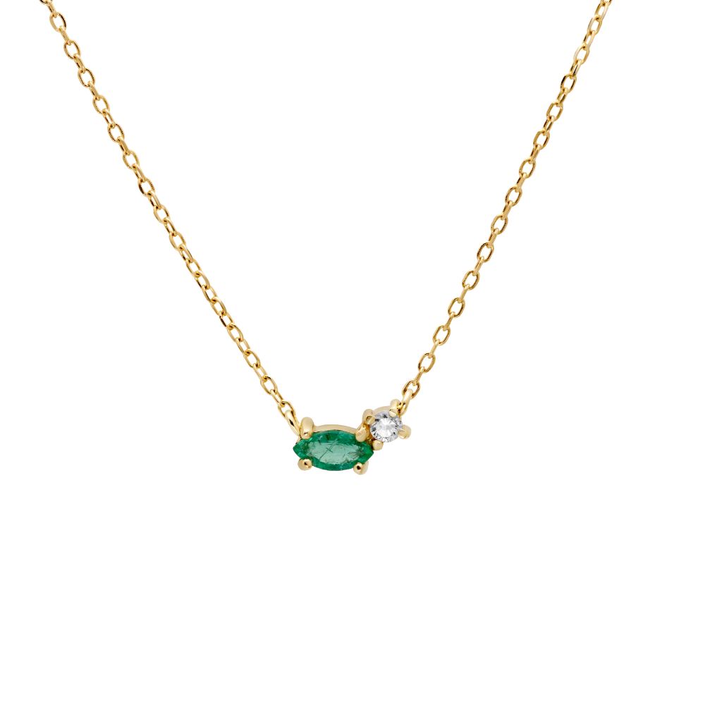 Marquise Emerald Diamond Necklace 14K Gold