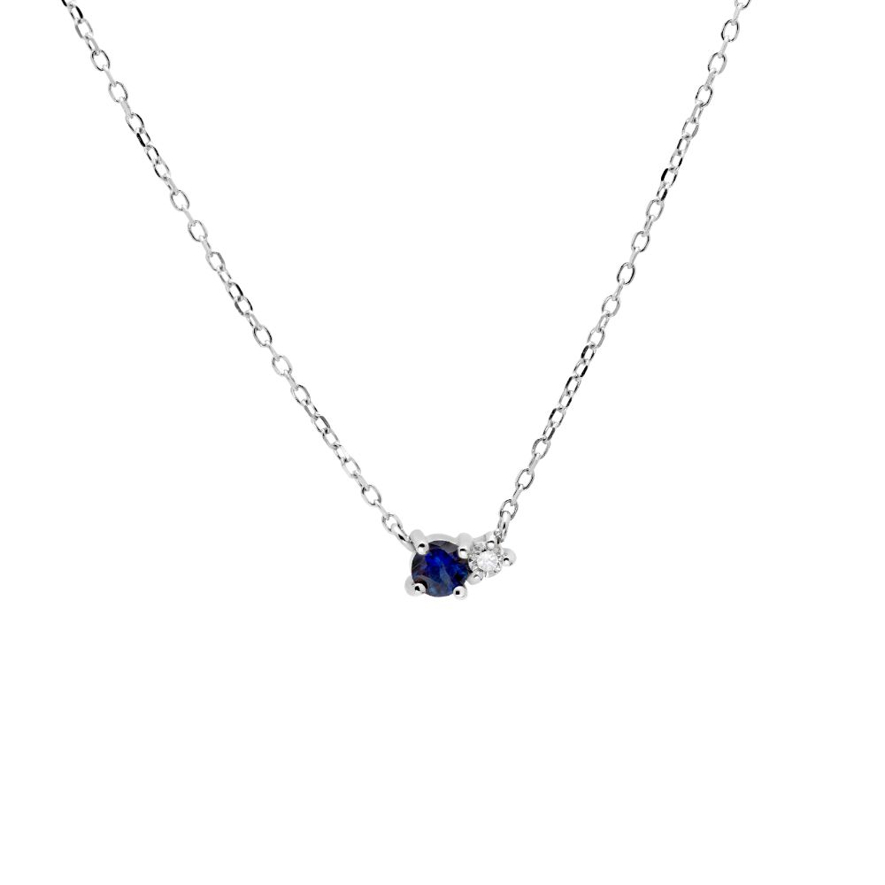 Blue Sapphire Diamond Necklace 14K