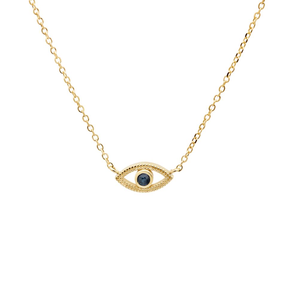 Blue Sapphire Eye Necklace 14K Solid Gold