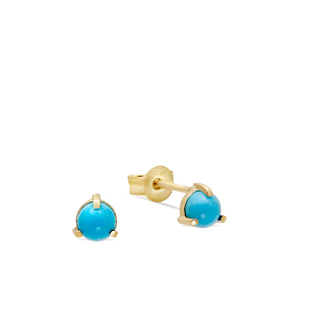 Turquoise Stud Earrings 14K Gold