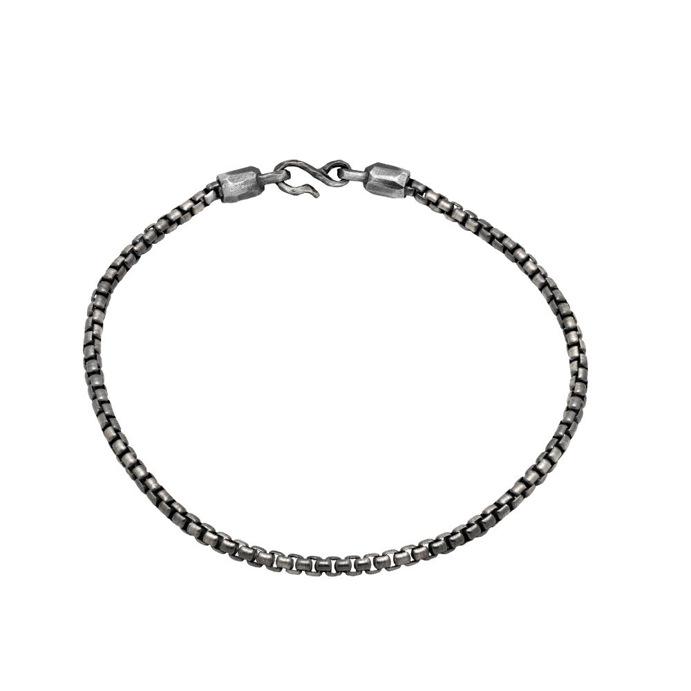 Round Box Chain Bracelet Oxidized Silver
