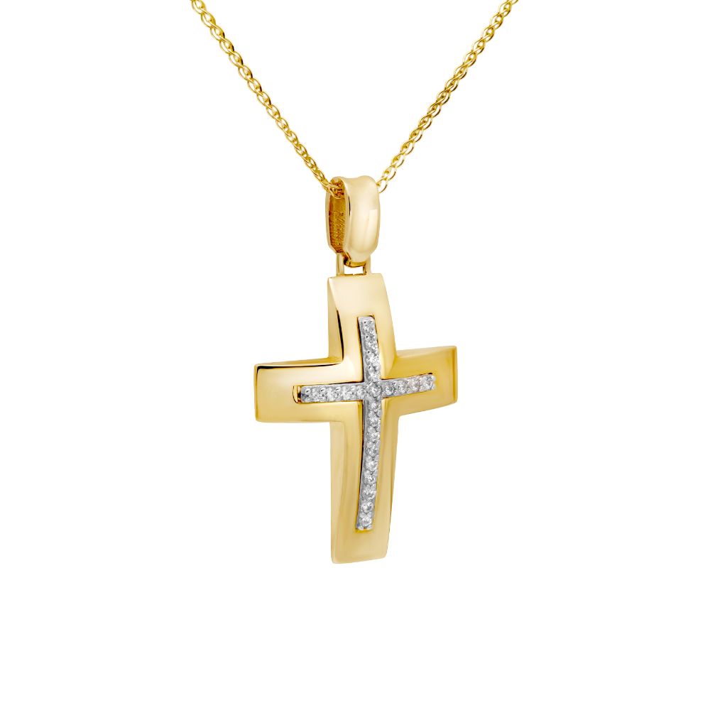 14K Gold Geometric Baptism Cross with Chain