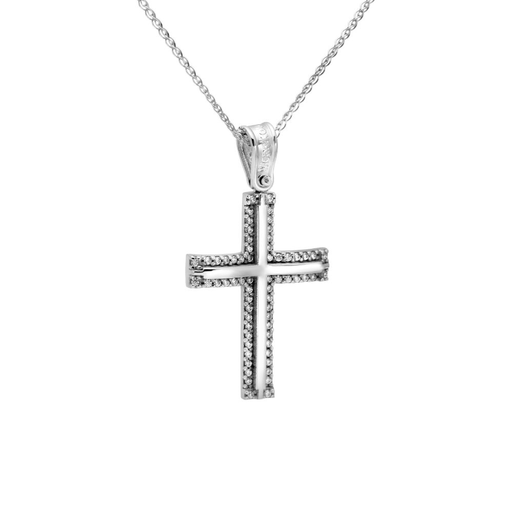 Baptism Cross with Chain 14K White Gold