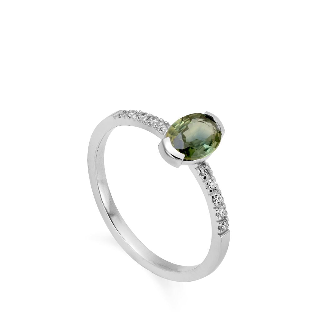 Diamond Teal Sapphire Engagement Ring