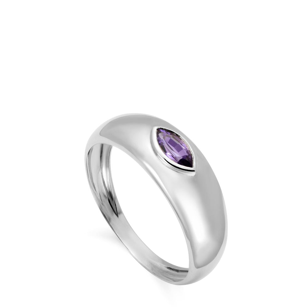 14K Gold Dome Purple Sapphire Ring