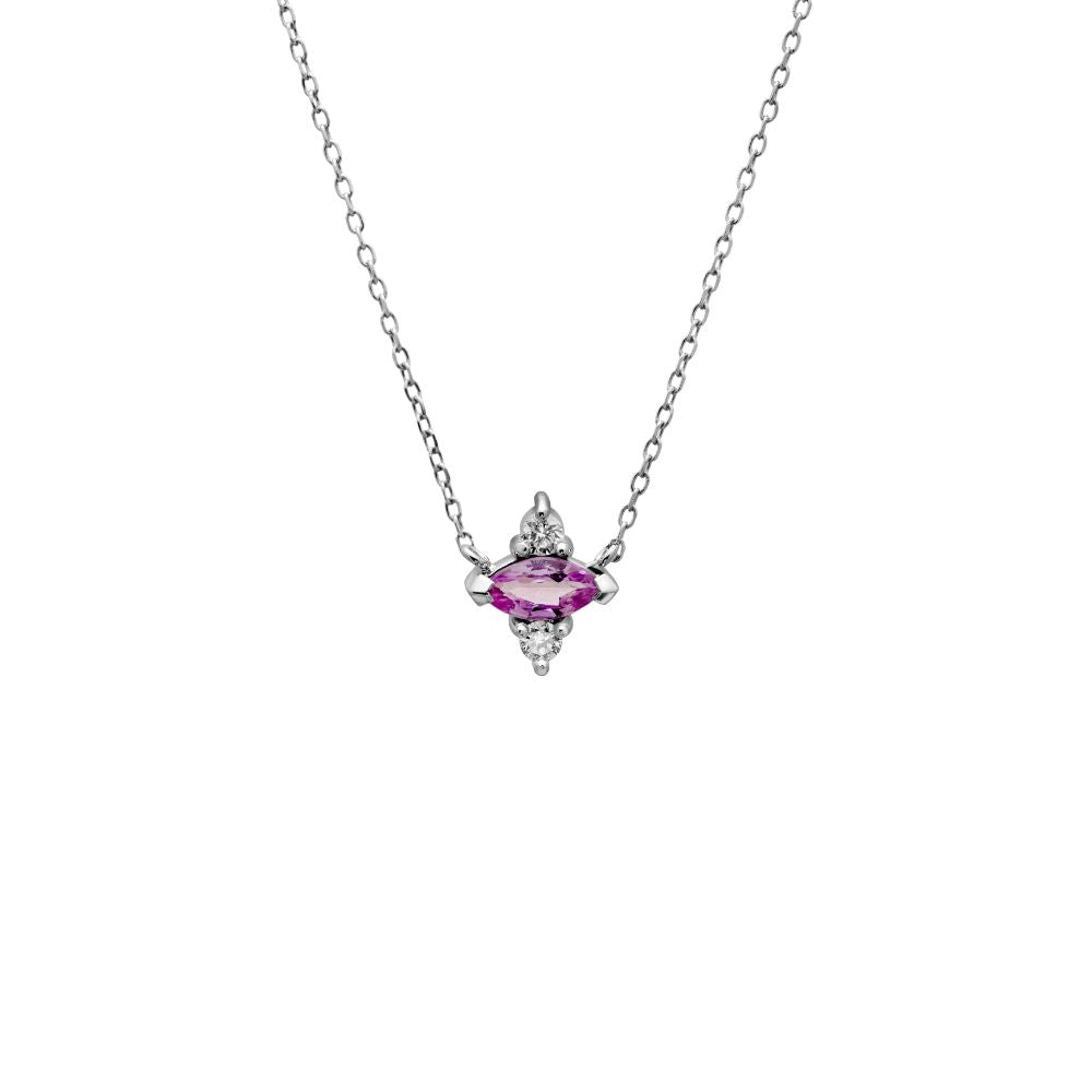 Pink Sapphire Marquise Diamonds Necklace 14K Gold