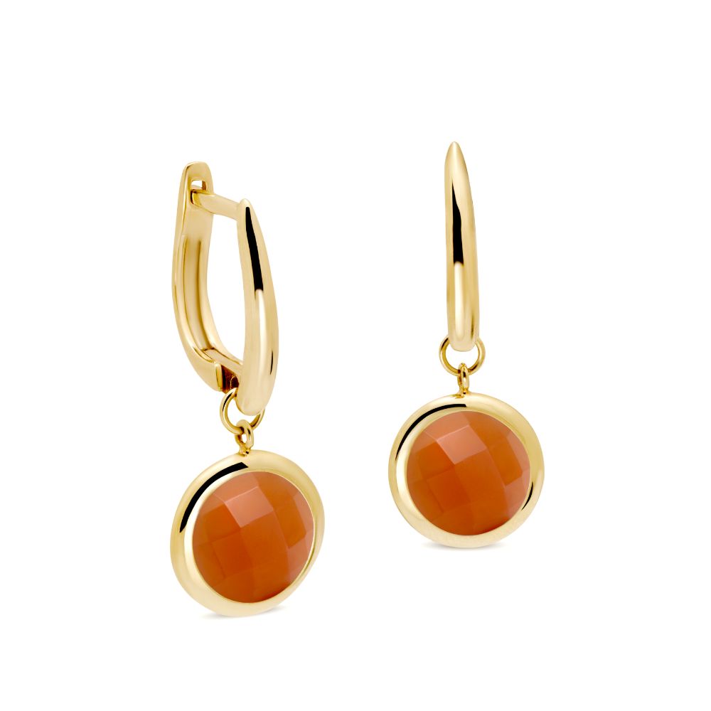 Orange Moonstone Hoop Earrings 8mm 14K Gold