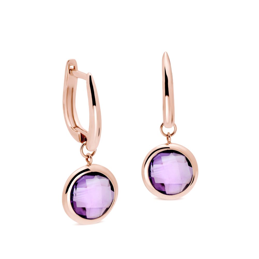 Amethyst Hoop Earrings 8mm 14K Gold