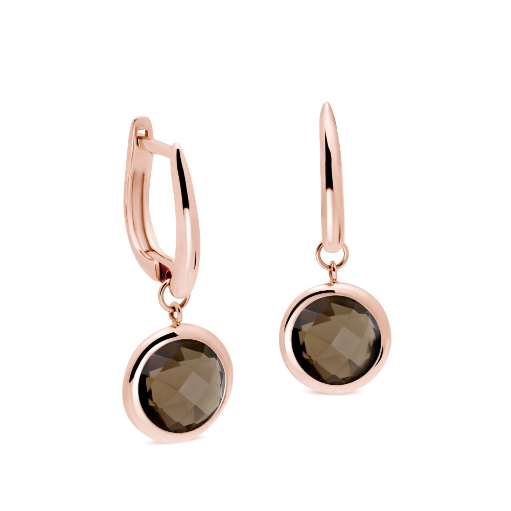 Smoky Quartz Hoop Earrings 8mm 14K Gold