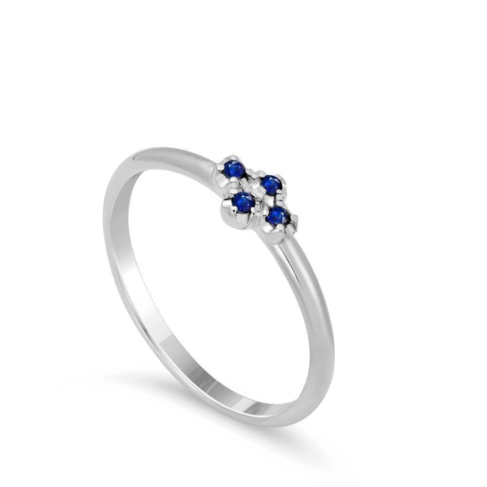 14K Gold Cross Ring Blue Sapphires