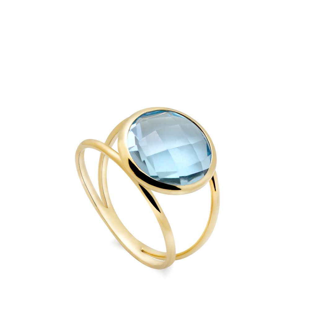 Blue Topaz 14K Double Band Ring with 12mm Gemstone