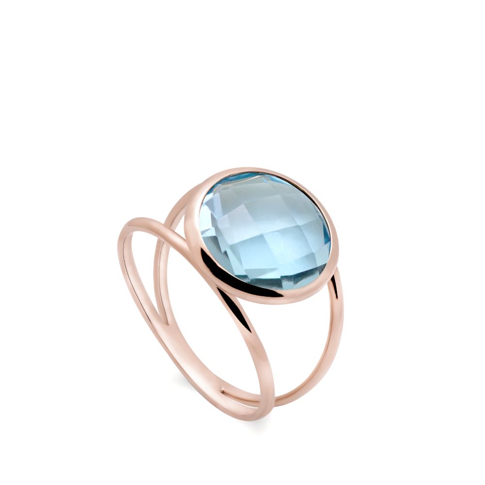 Blue Topaz 14K Double Band Ring with 12mm Gemstone