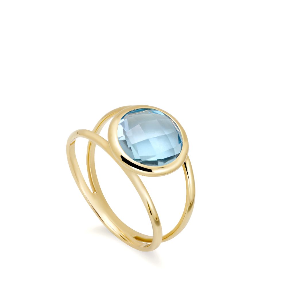 Blue Topaz 14K Double Band Ring with 10mm Gemstone