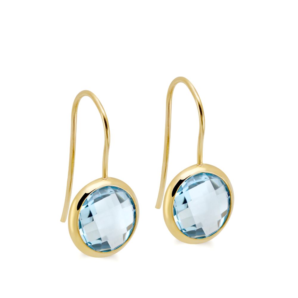Blue Topaz Earrings 10mm 14K Gold
