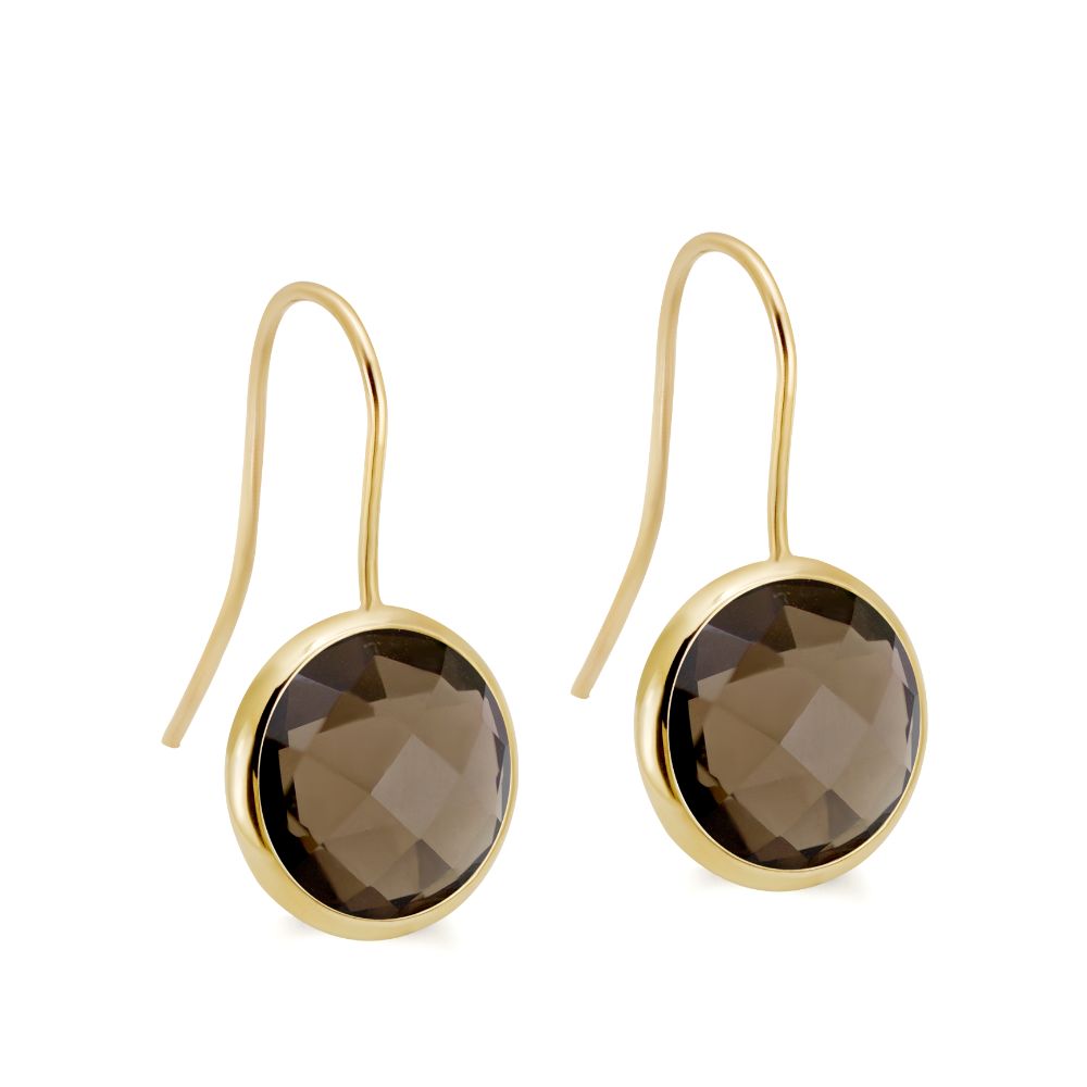 Smoky Quartz Earrings 12mm 14K Gold