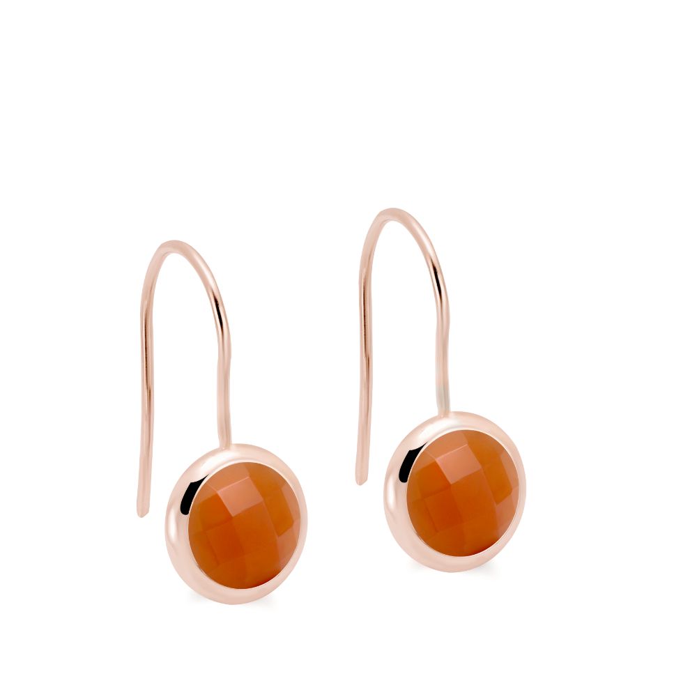 Orange Moonstone Earrings 8mm 14K Gold
