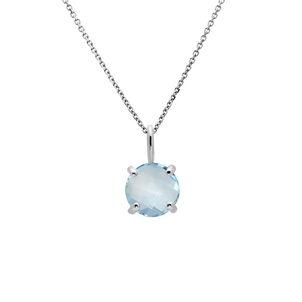 14K Gold Necklace with Blue Topaz 8mm