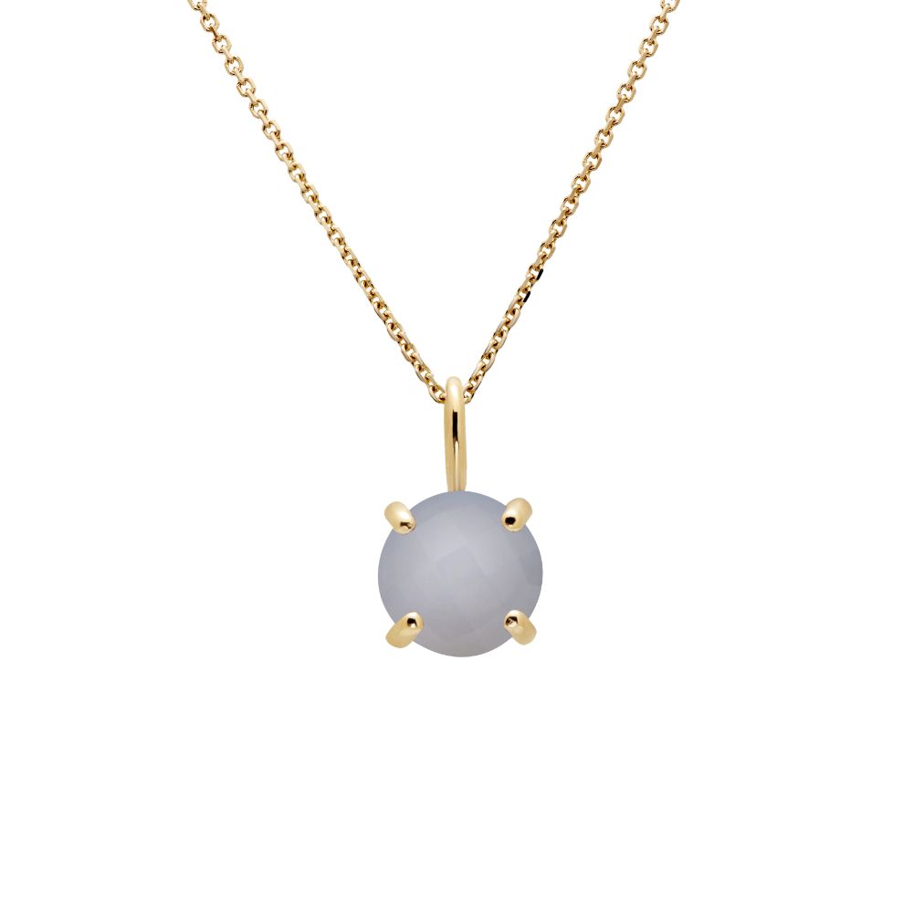 14K Gold Necklace with Chalcedony 8mm