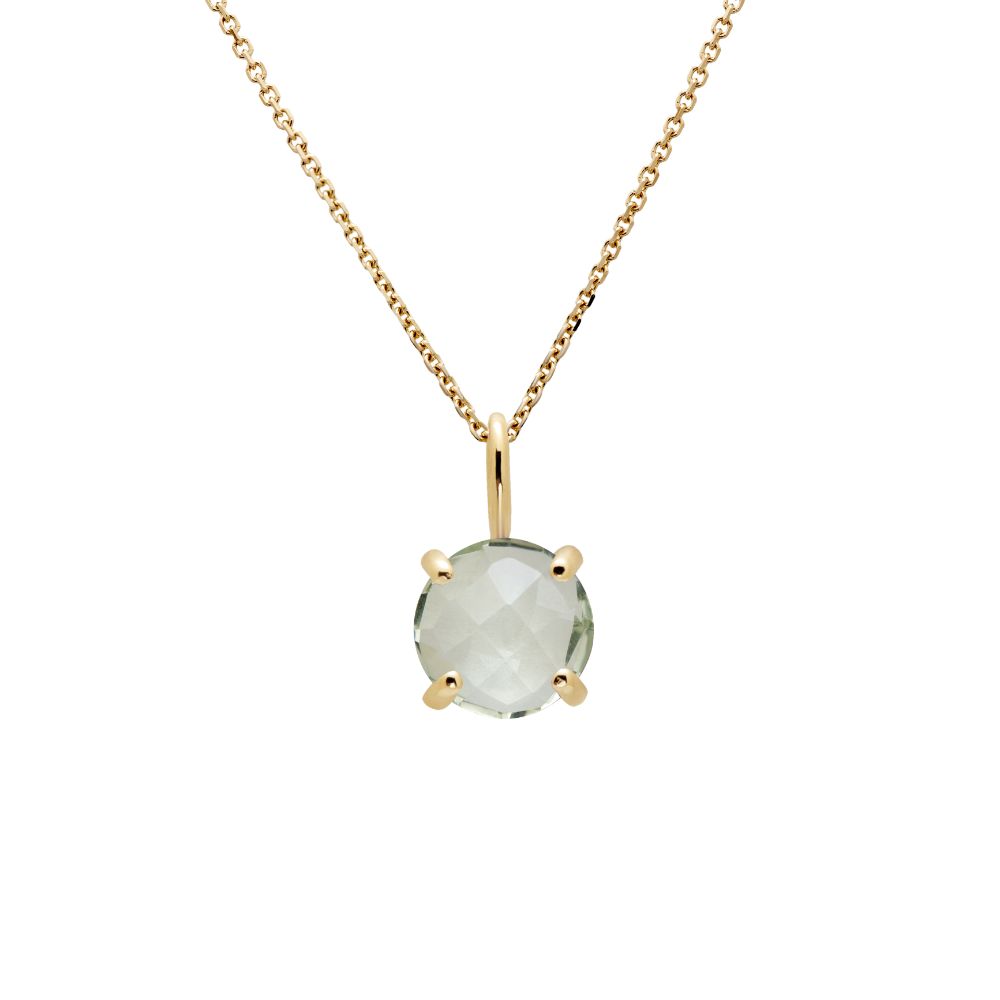 14K Gold Necklace with Green Amethyst 8mm