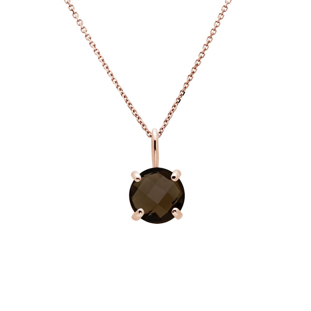 14K Gold Necklace with Smoky Quartz 8mm