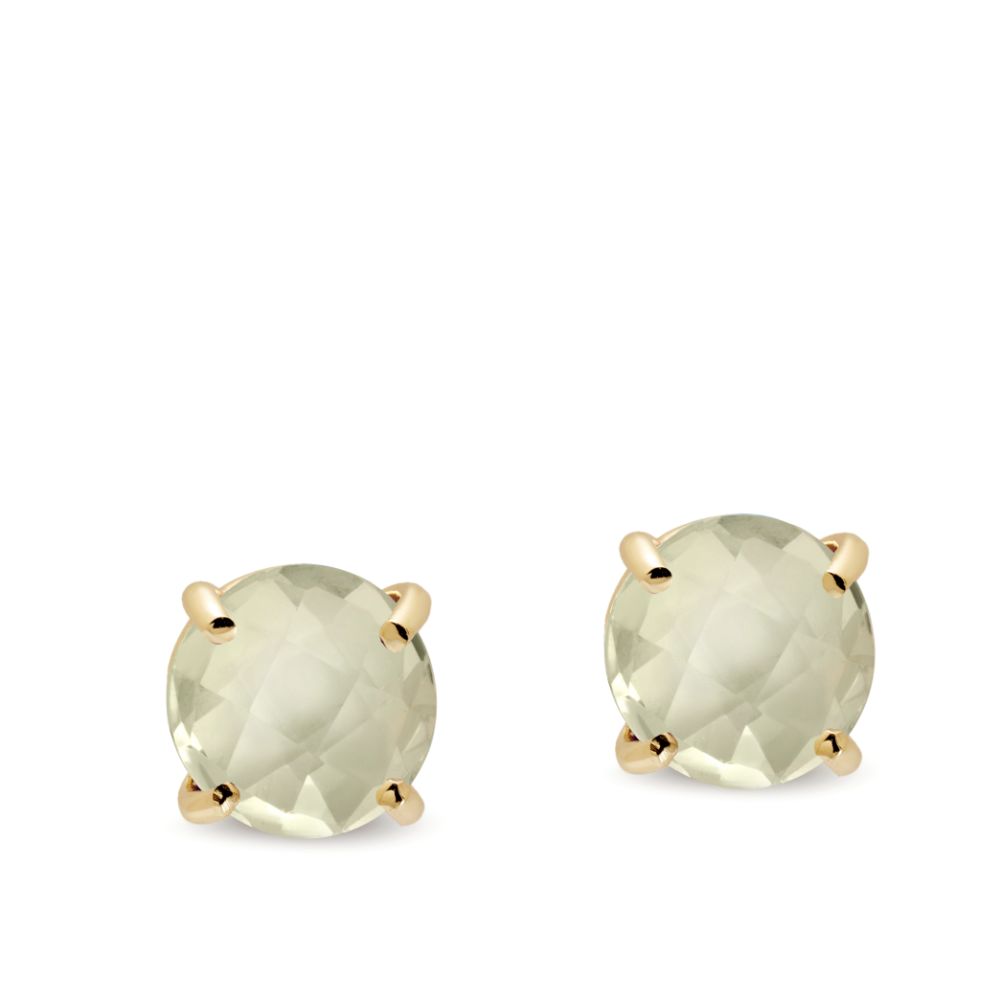 Green Amethyst Stud Earrings 14K Gold 8mm