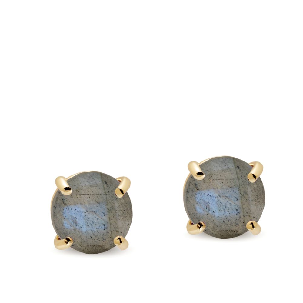 Labradorite Stud Earrings 14K Gold 8mm for Women