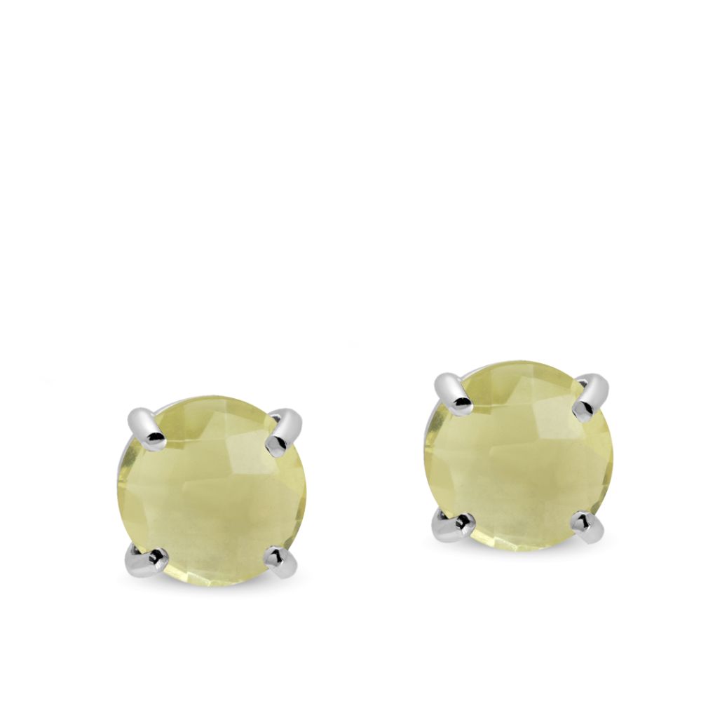 Lemon Quartz Stud Earrings 14K Gold 8mm