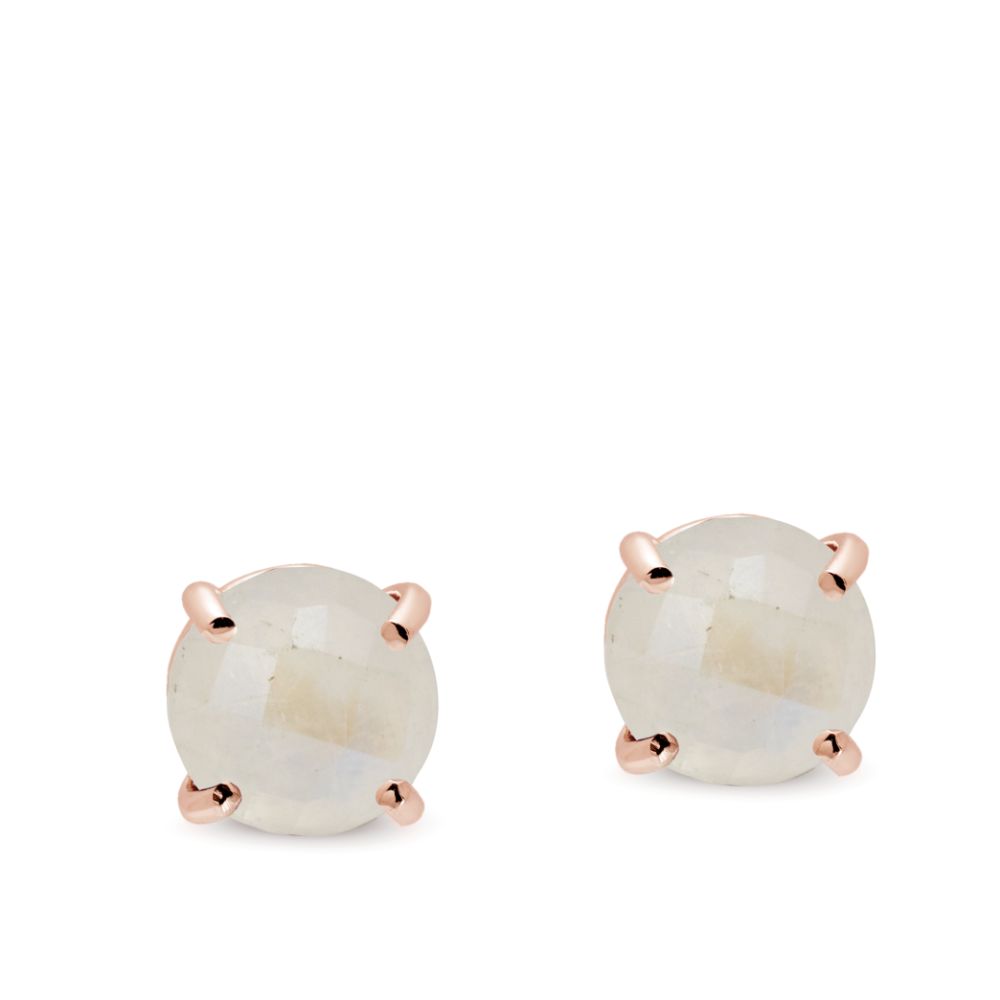 Moonstone Stud Earrings 14K Gold 8mm