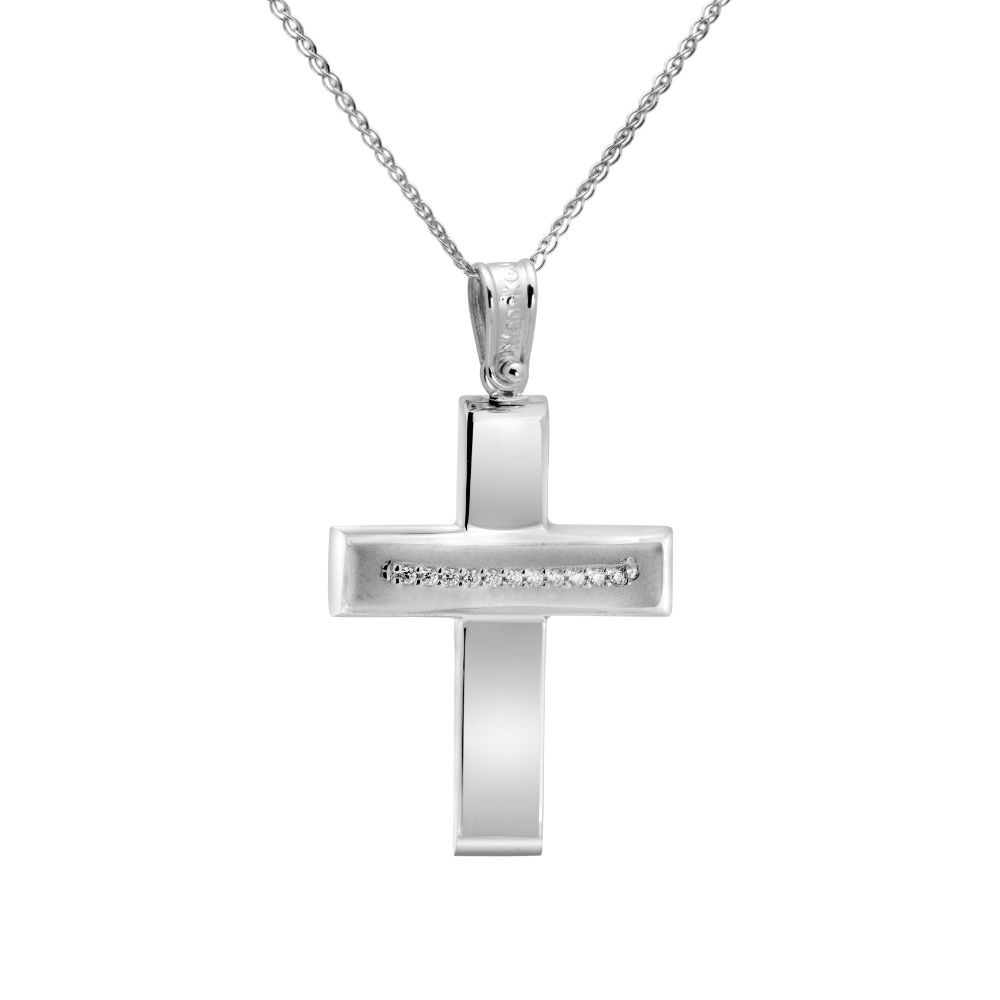 14K White Gold Baptism Cross and Chain