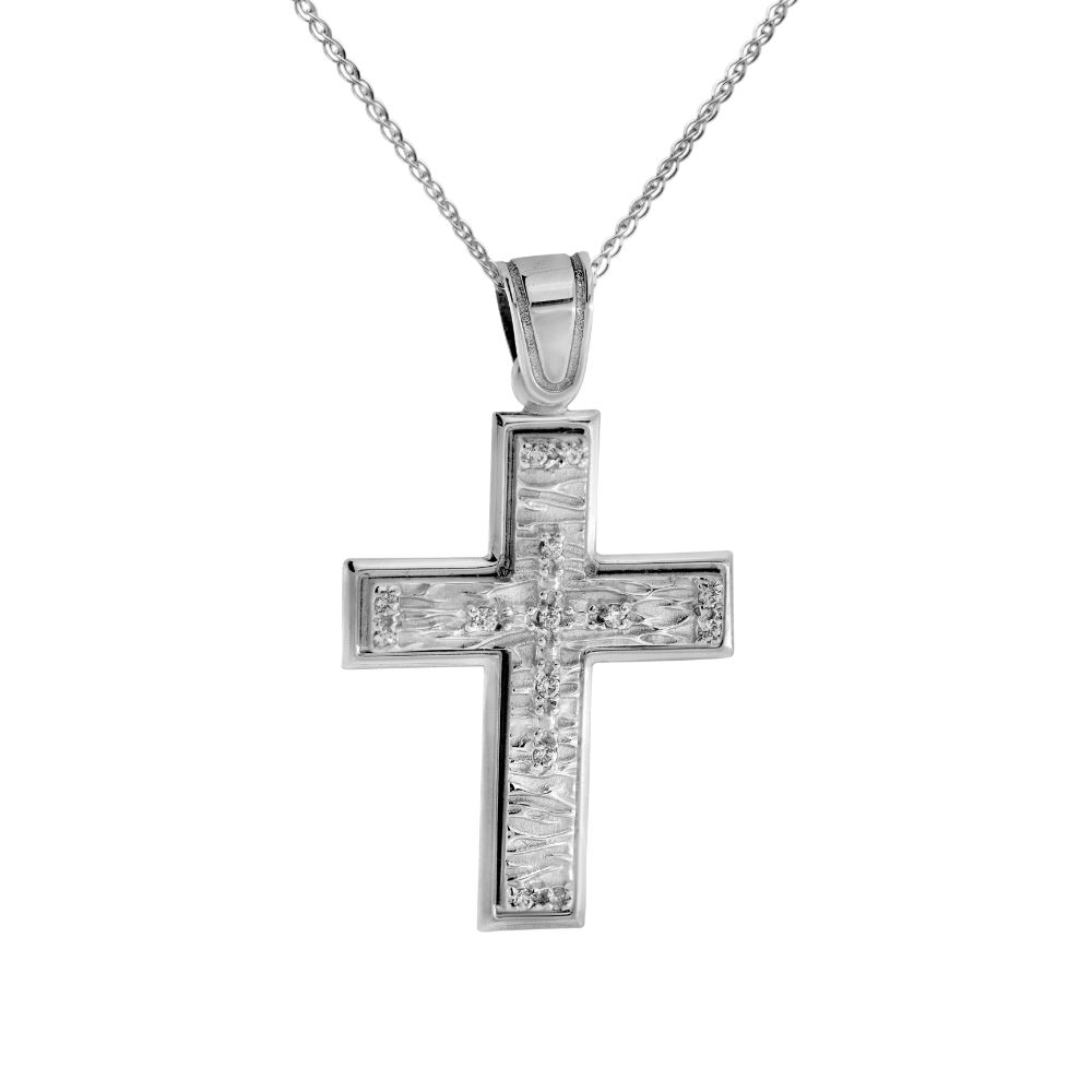 Geometric Textured Cross with Chain