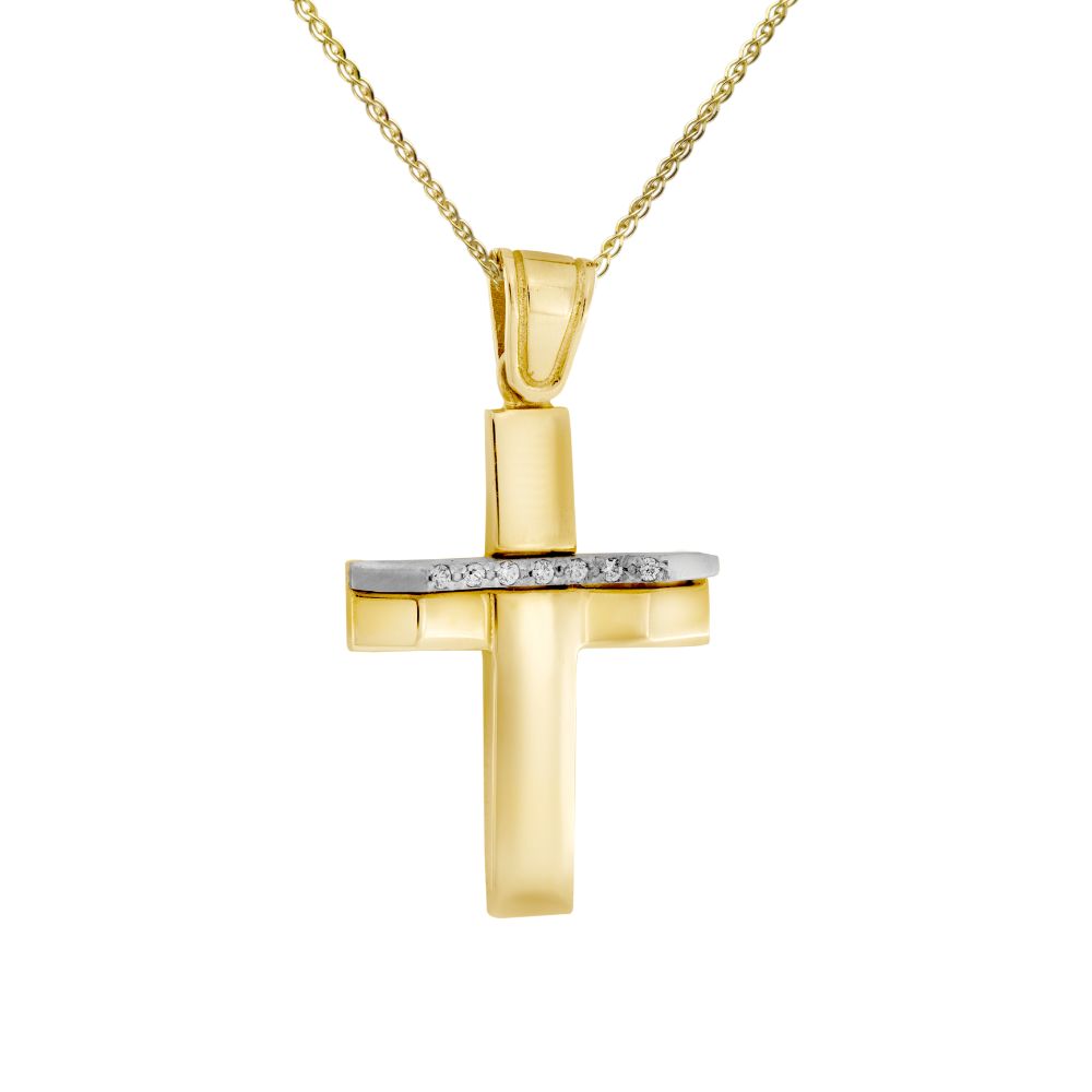Christening Cross with Chain 14K Gold and White Gold