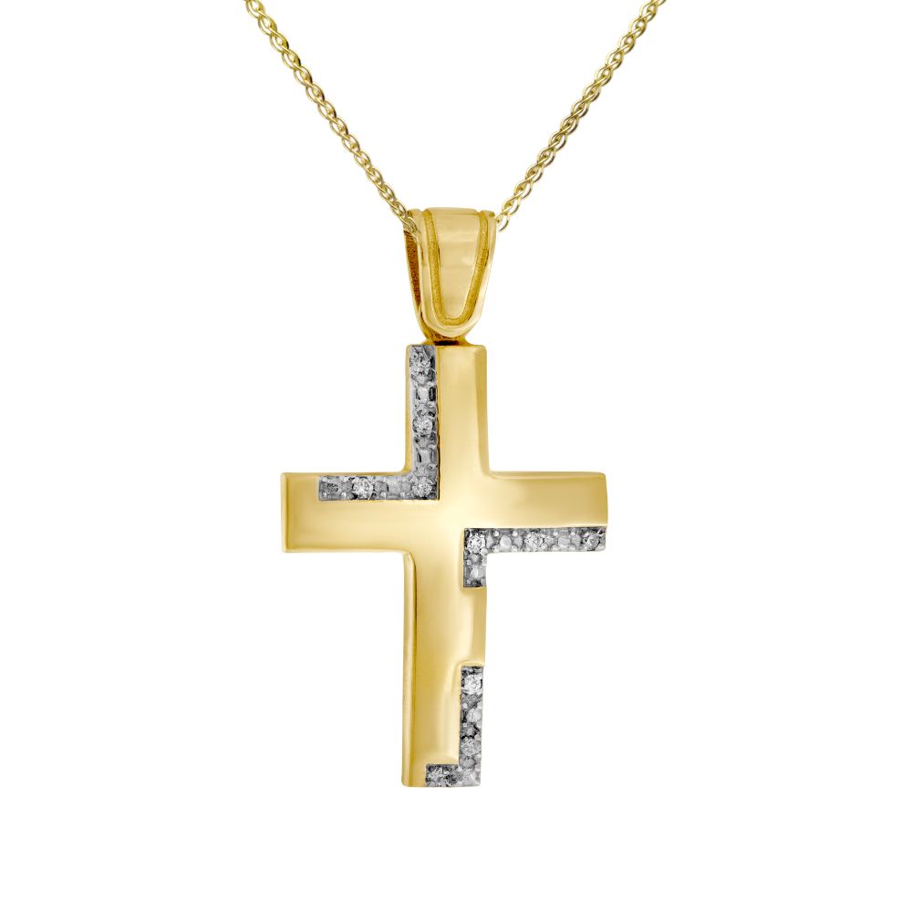 14K Gold Modern Baptism Cross with Chain