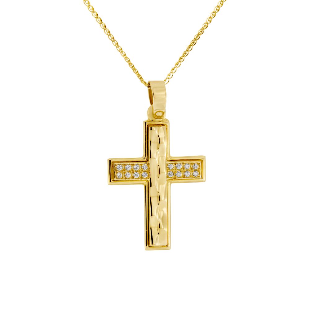 14K Gold Textured Baptism Cross with Chain
