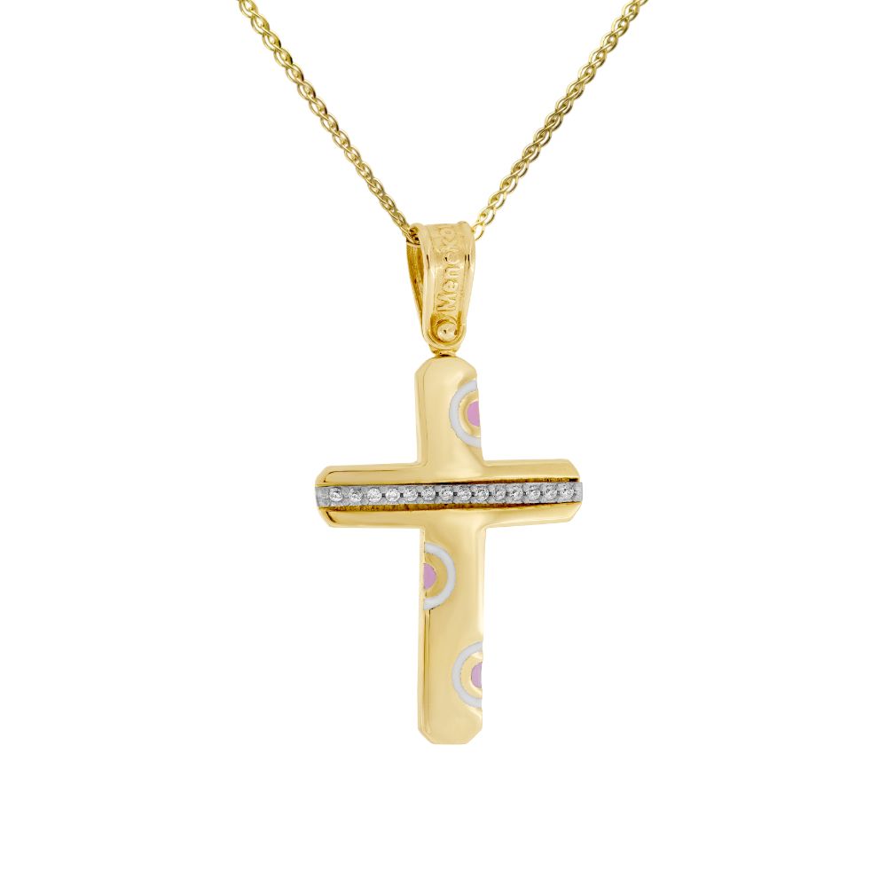 14K Cross with Pattern and Chain