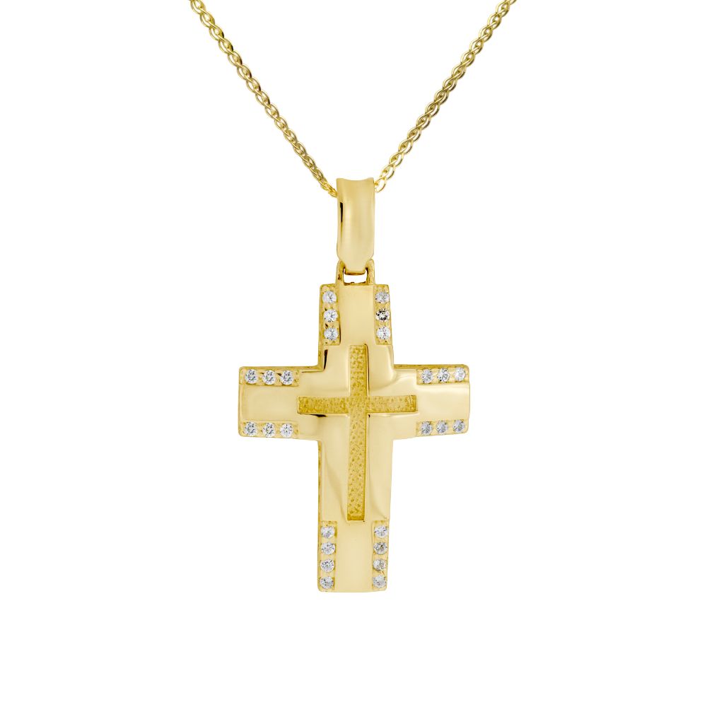Kyklos 14K Gold Baptism Cross with Chain