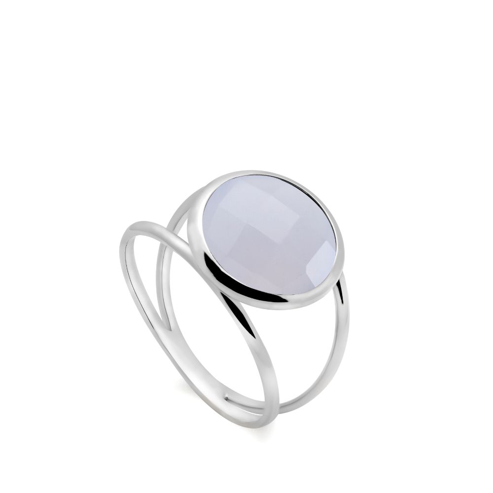 Chalcedony 14K Double Band Ring with 12mm Gemstone