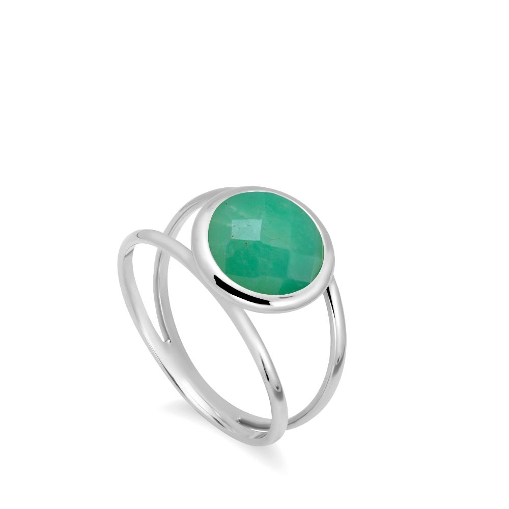 Chrysoprase 14K Double Band Ring with 10mm Gemstone
