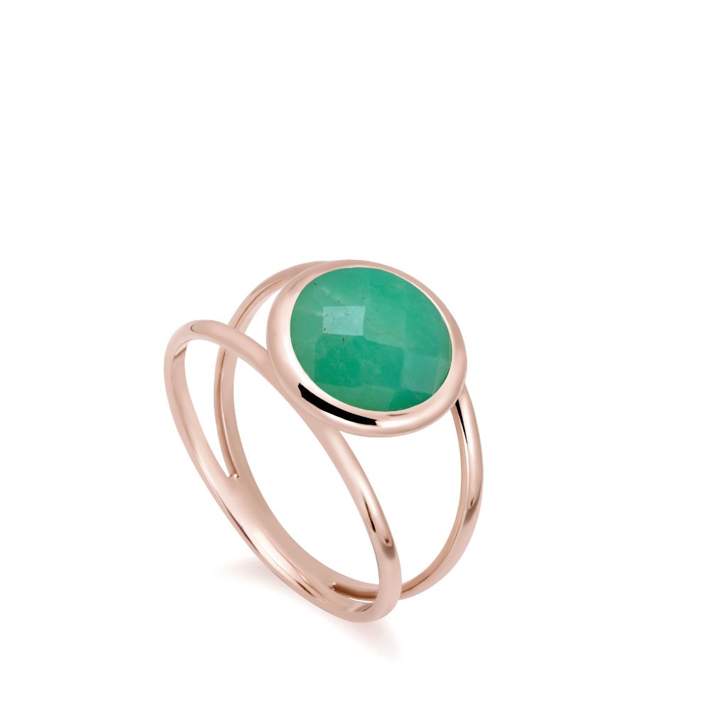 Chrysoprase 14K Double Band Ring with 10mm Gemstone