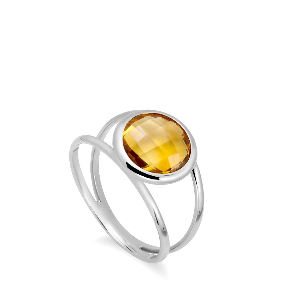 Citrine 14K Double Band Ring with 10mm Gemstone