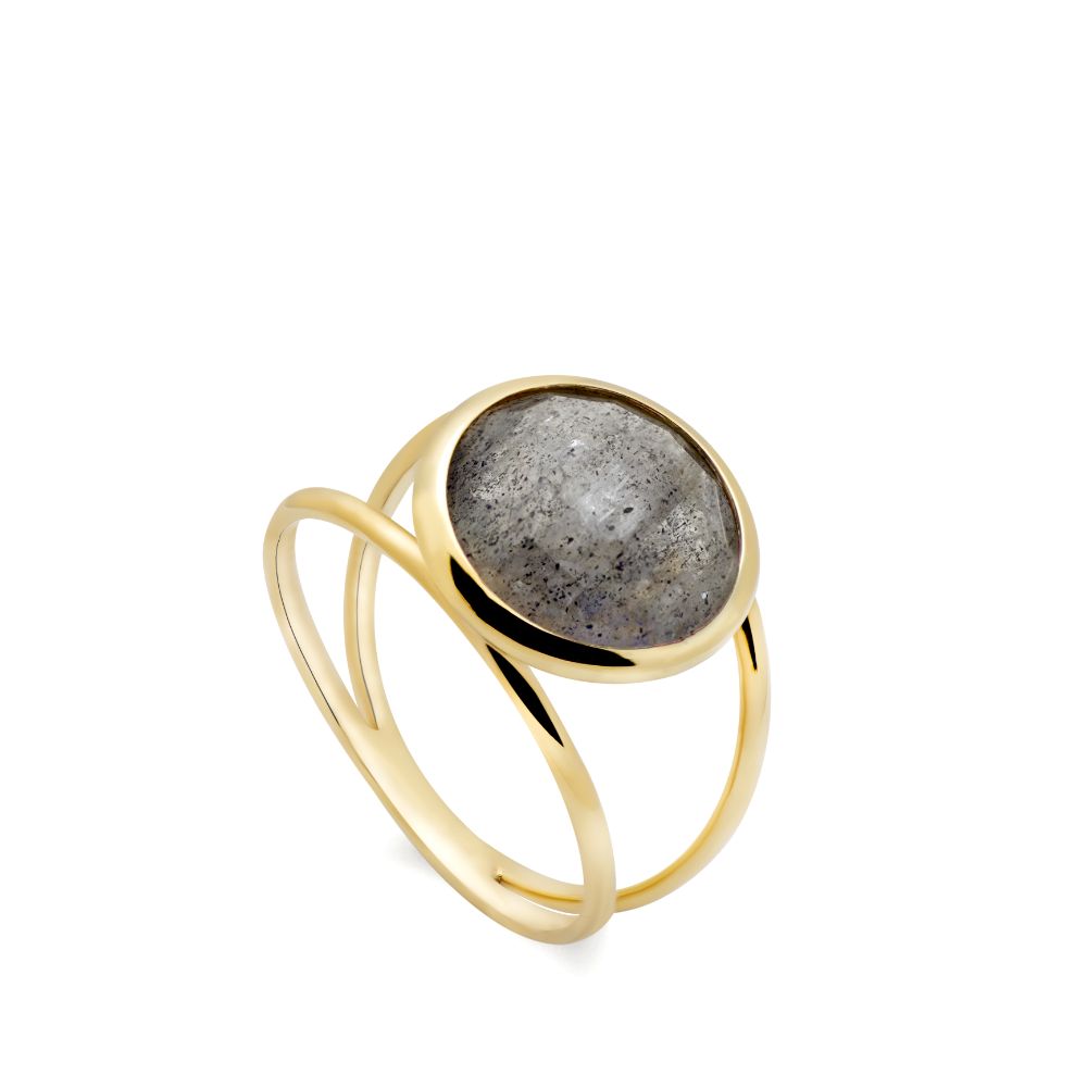 Labradorite 14K Double Band Ring with 12mm Gemstone