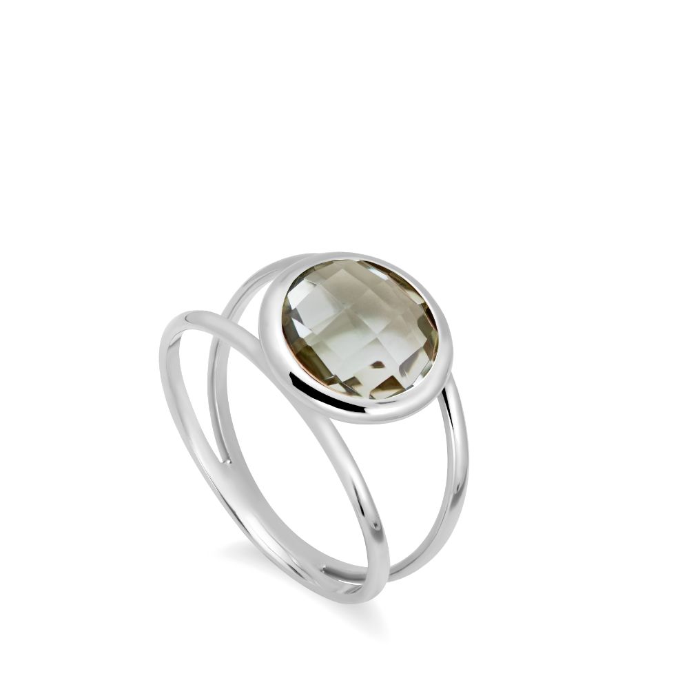 Green Amethyst 14K Double Band Ring with 10mm Gemstone