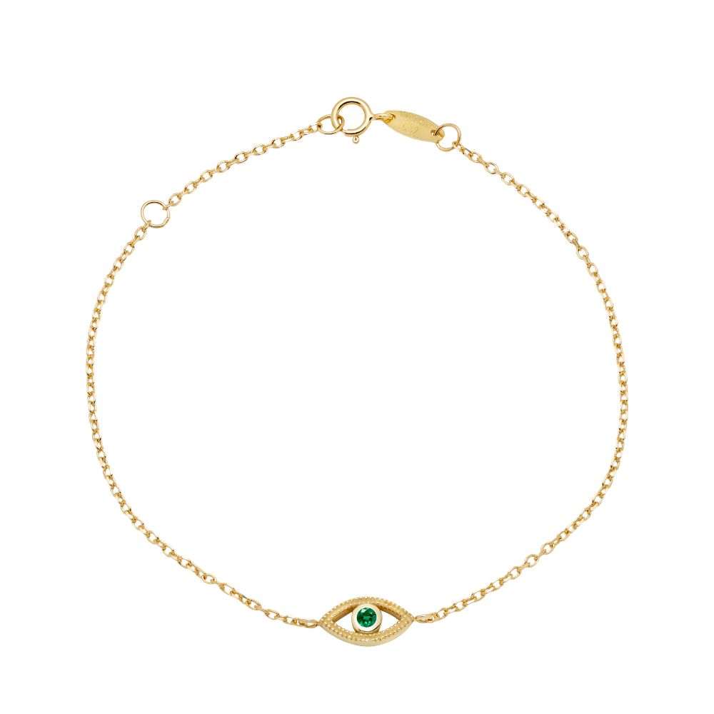 Evil Eye Bracelet Emerald 14K Gold