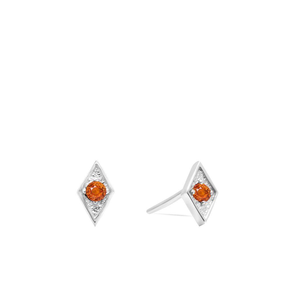 Square Orange Sapphire Earrings 14K Gold